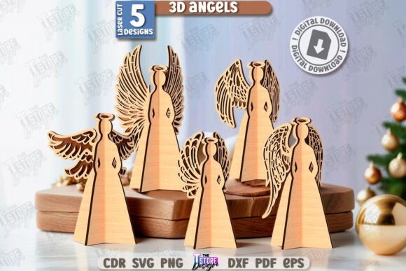 3D Christmas Angels Laser Cut Bundle: Festive CNC & Layered Décor