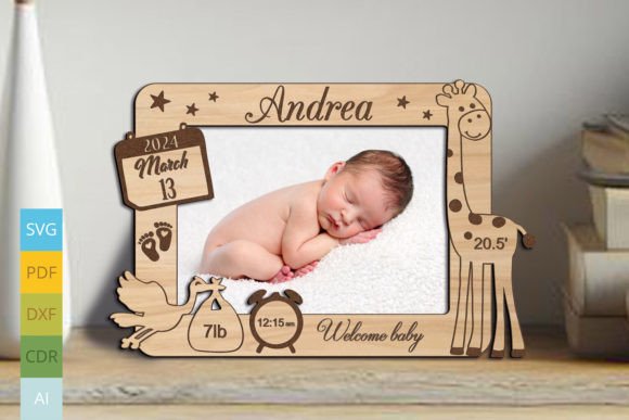 Charming Baby Newborn Photo Frame Giraffe Stork Design