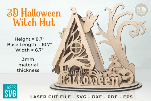 Enchanting Halloween Decor: 3D Witch Hut Laser Files