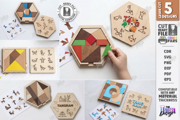 Geometric Tangram Puzzle Laser Cut Set: A Creative Design Asset