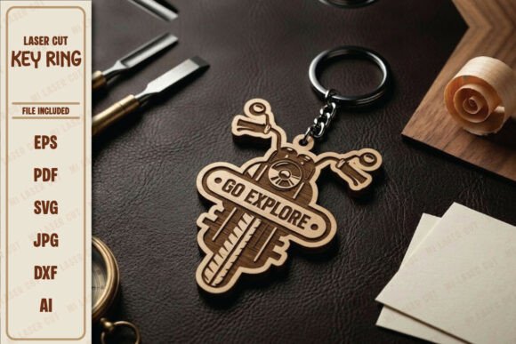 Go Explore Bike Laser Cut Keychain SVG
