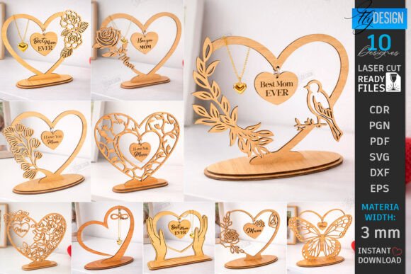 Mother's Day Hanging Heart Laser Cut Set