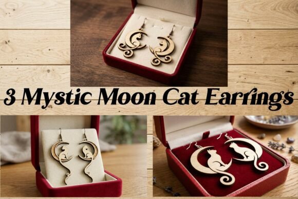 Mystic Moon Cat Earrings: A Laser Cut Set