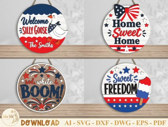 Patriotic Round Door Sign SVG Bundle