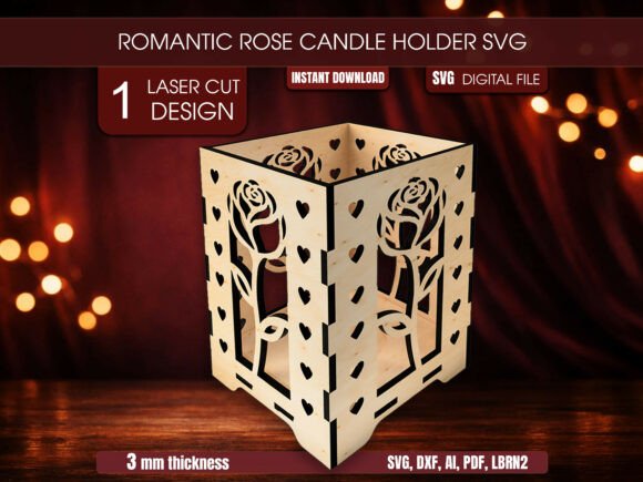 Romantic Rose Candle Holder SVG for Laser Cutting