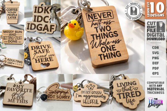 Sarcastic Quotes Keychain Laser Cut Set: Snarky & Fun Designs
